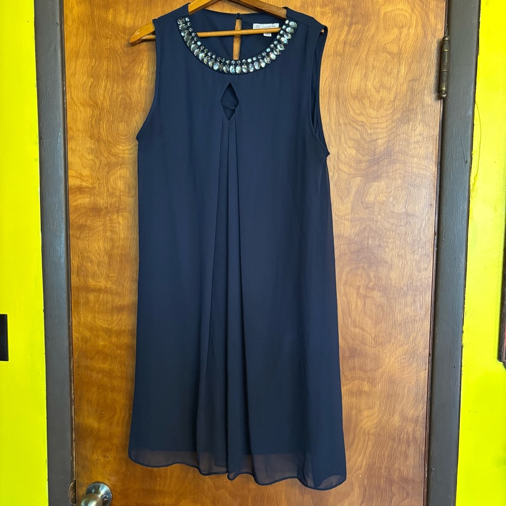 Dressbarn Blue/Navy Jeweled Neck Sleeveless Dress Size 16